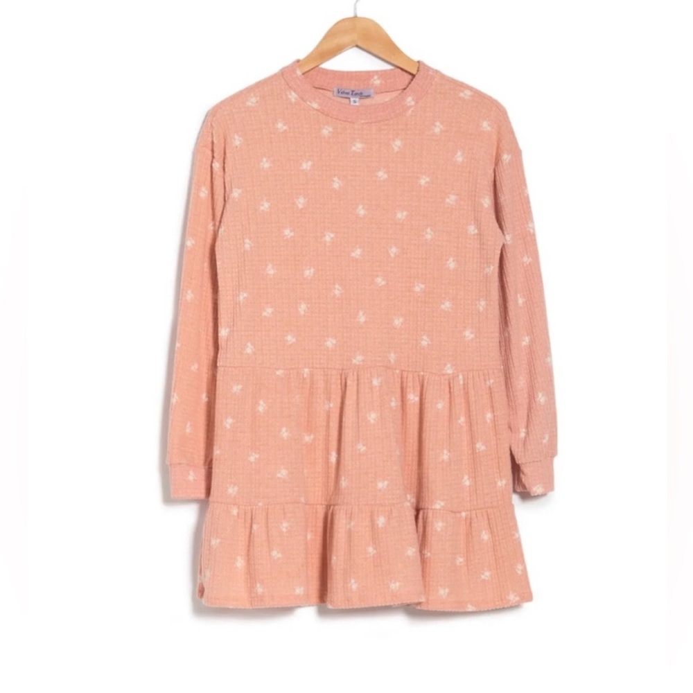 New! Velvet Torch long sleeve French Terry tiered dress, dusty rose, size small